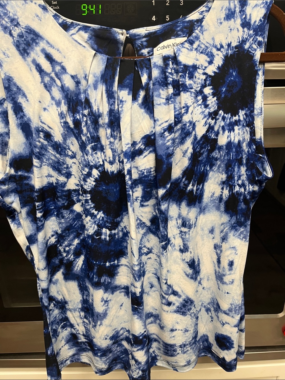 Calvin Klein Blue and White Tie-Dye Sleeveless Camisole